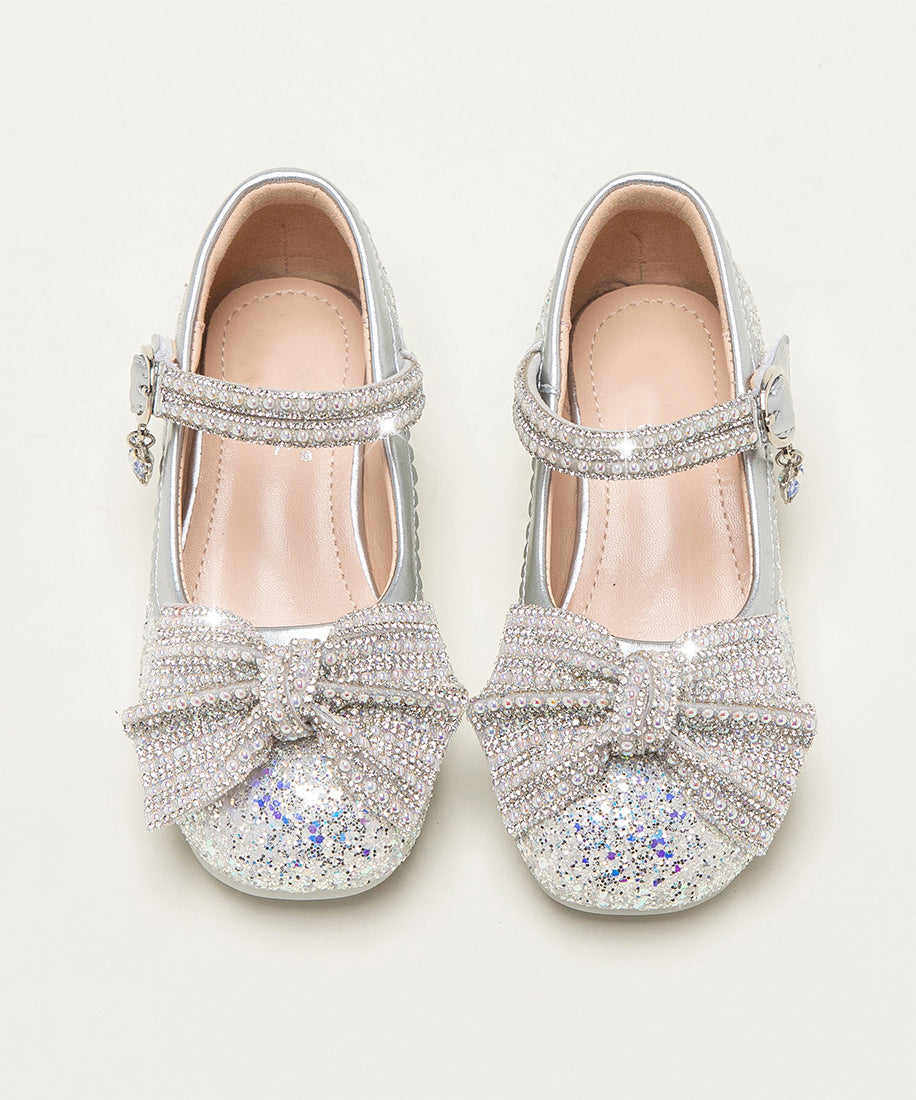 Beige Zircon Buckle Strap Kids Flat Feet Shoes