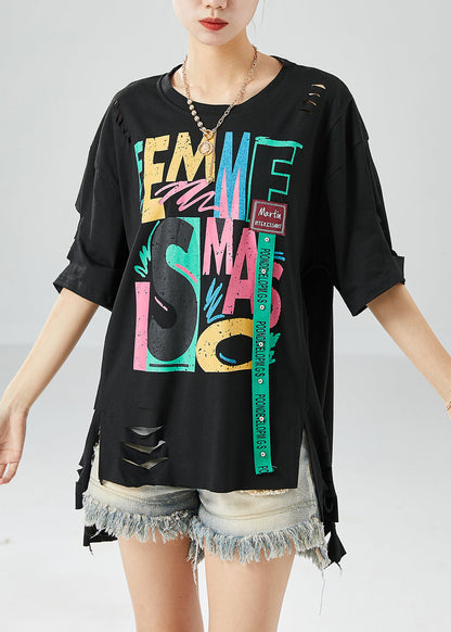 Black Asymmetrical Design Print Cotton Tank Summer