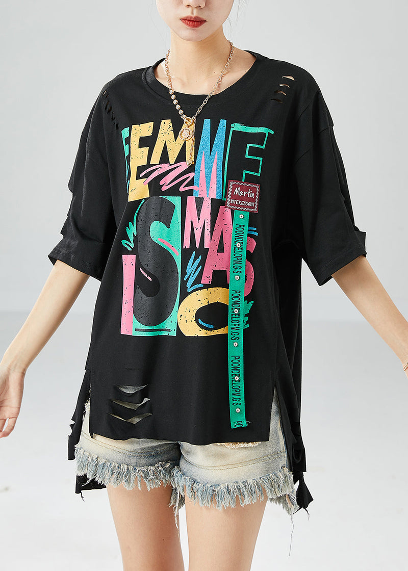 Black Asymmetrical Design Print Cotton Tank Summer