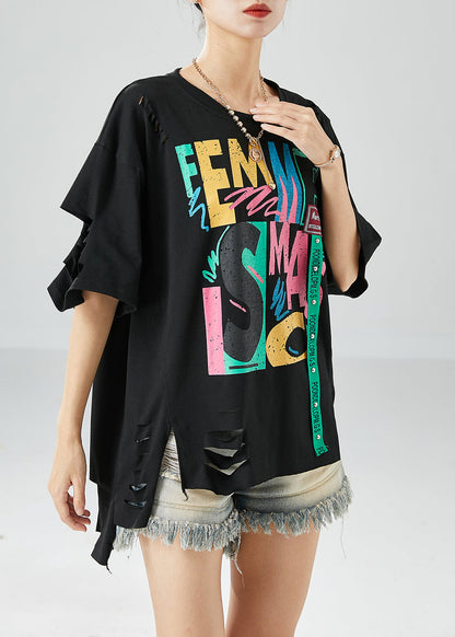 Black Asymmetrical Design Print Cotton Tank Summer