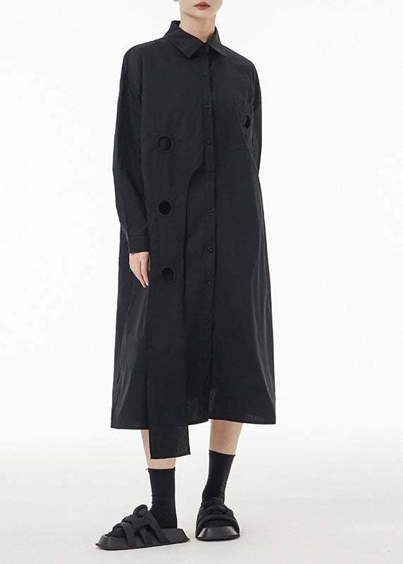 Black Asymmetrical Patchwork Cotton Maxi Dresses Spring