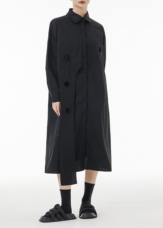 Black Asymmetrical Patchwork Cotton Maxi Dresses Spring