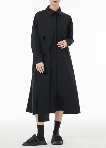 Black Asymmetrical Patchwork Cotton Maxi Dresses Spring