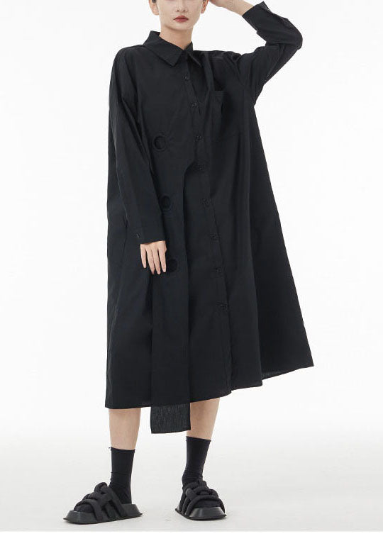 Black Asymmetrical Patchwork Cotton Maxi Dresses Spring