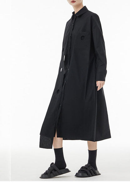 Black Asymmetrical Patchwork Cotton Maxi Dresses Spring