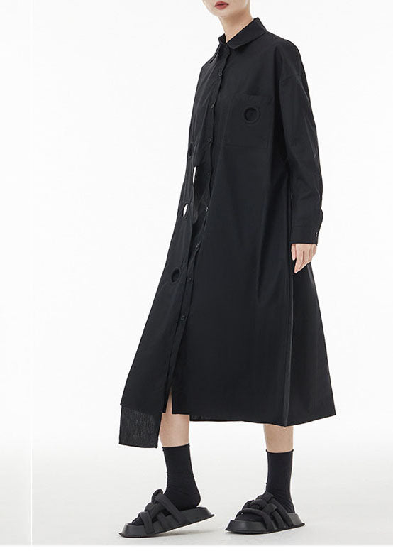 Black Asymmetrical Patchwork Cotton Maxi Dresses Spring