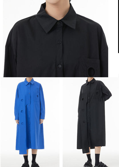 Black Asymmetrical Patchwork Cotton Maxi Dresses Spring