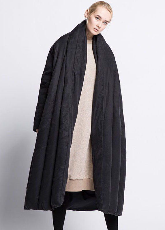 Black Bow Pockets Thick Loose Winter Duck Down Coat