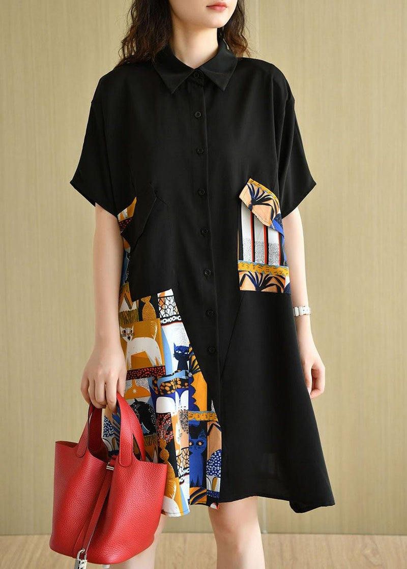 Black Patchwork Print Summer Party Dresses