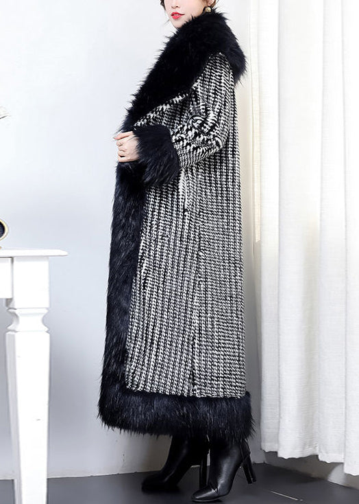 Black Fur Collar Patchwork Warm Faux Leather and Fur Trench Winter