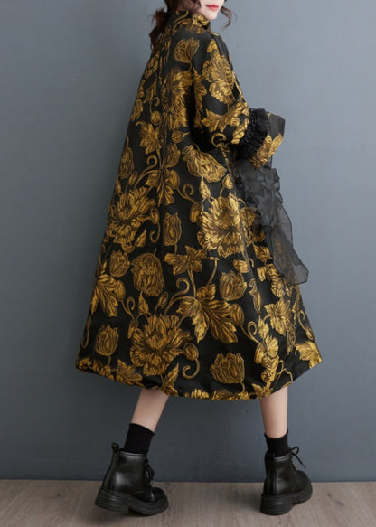Black High Neck Jacquard Silk Holiday Dresses Spring