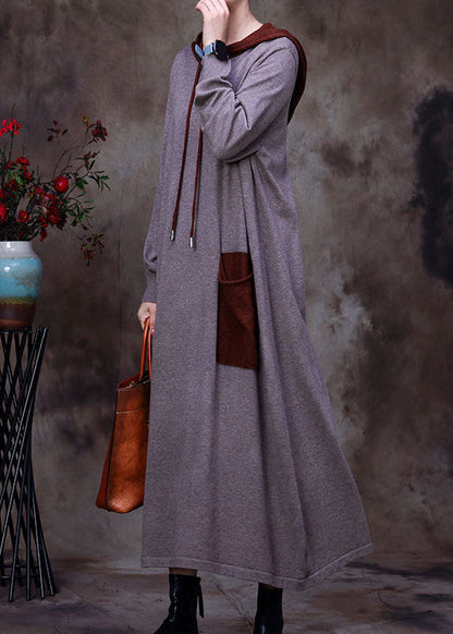 Black Hooded Woolen Sweatshirt Dress Winter