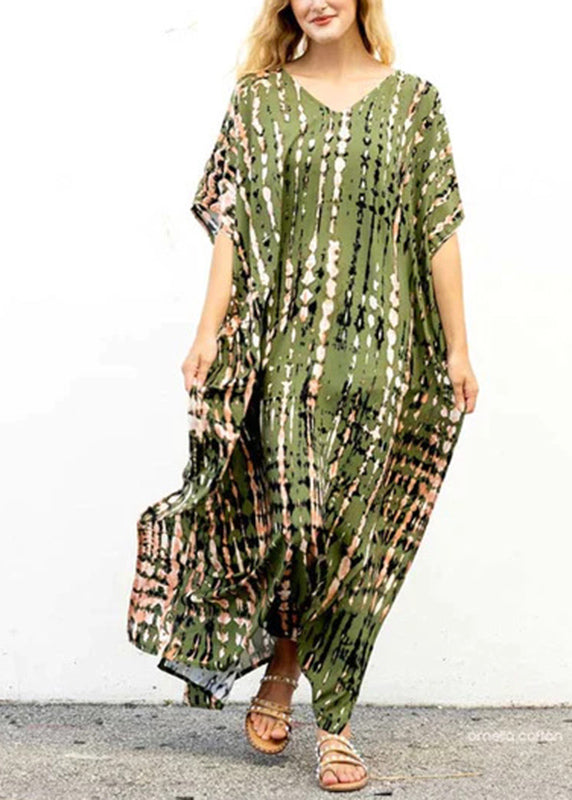 Black O-neck Striped Side Open Maxi Dresses Short Sleeve