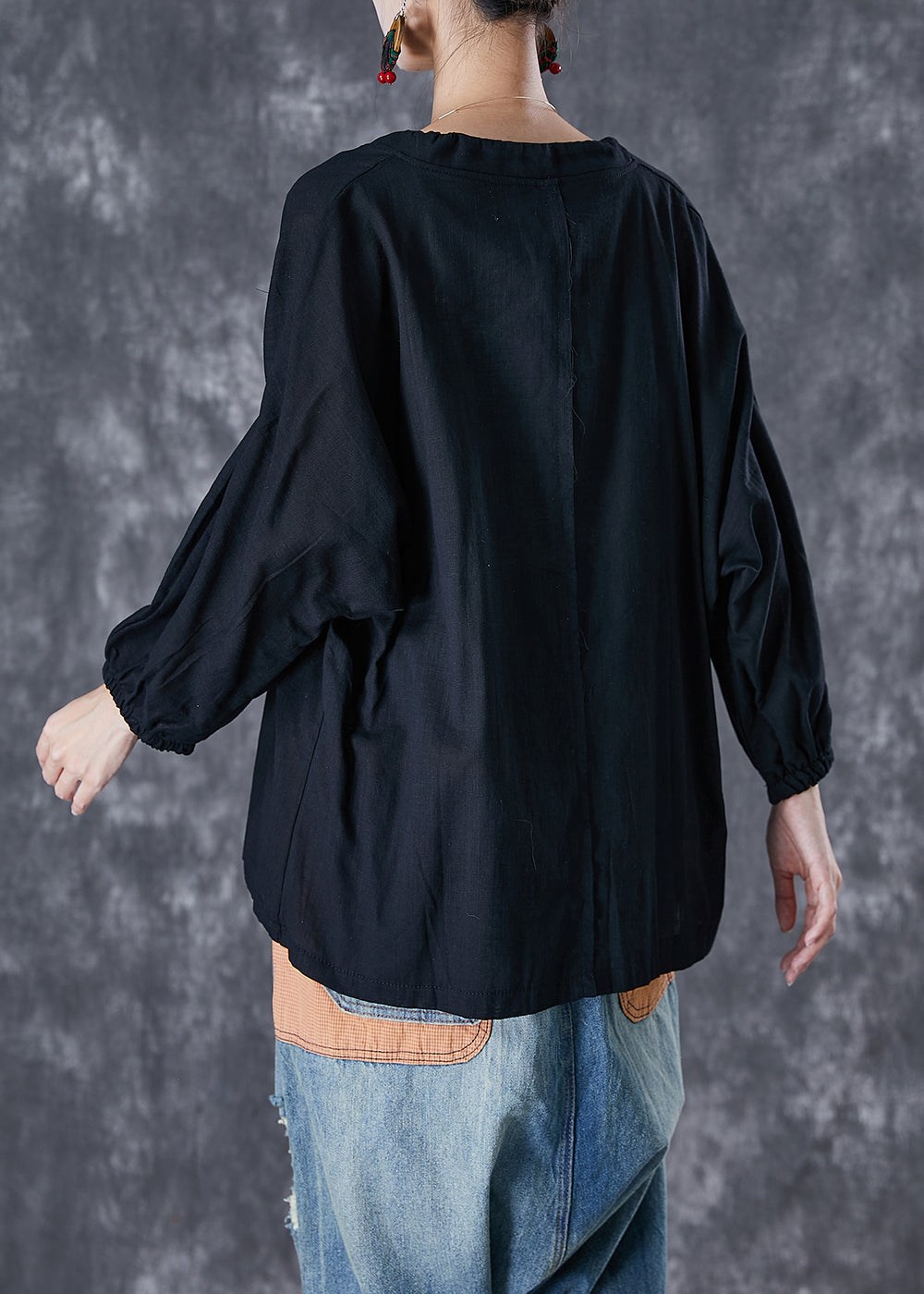 Black Oversized Lace Up Linen Cardigan Fall