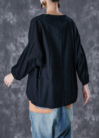 Black Oversized Lace Up Linen Cardigan Fall