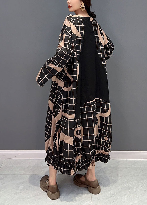 Black Oversized Patchwork Plaid Cotton Long Dress Spring