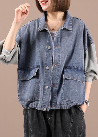 Black Patchwork Pockets Fall Denim Jackets Long Sleeve1