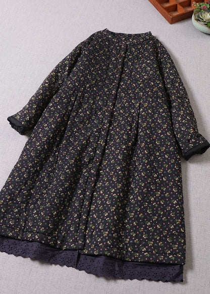 Black Print Fine Cotton Filled Winter Coats Winter