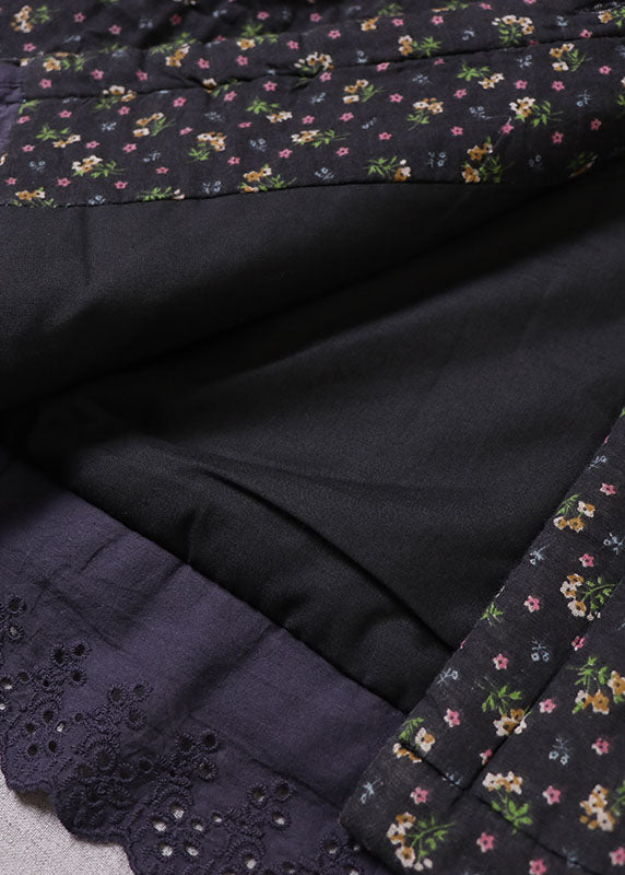 Black Print Fine Cotton Filled Winter Coats Winter