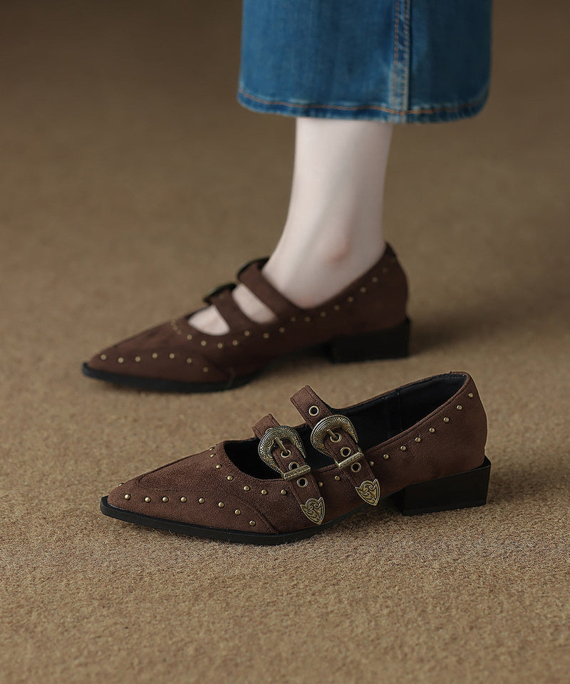 Black Rivet Flat Feet Shoes Buckle Strap Flat Shoes for