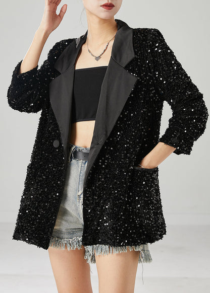 Black Sequins Double Breast Jackets Spring