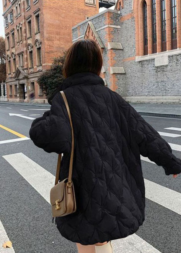 Black Stand Collar Zip Up Embroideried Duck Down Jackets Winter