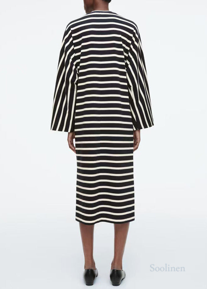 Black Striped Cotton Vacation Dresses Spring