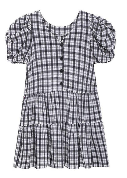 Black White Plaid Patchwork Vacation Dress Summer