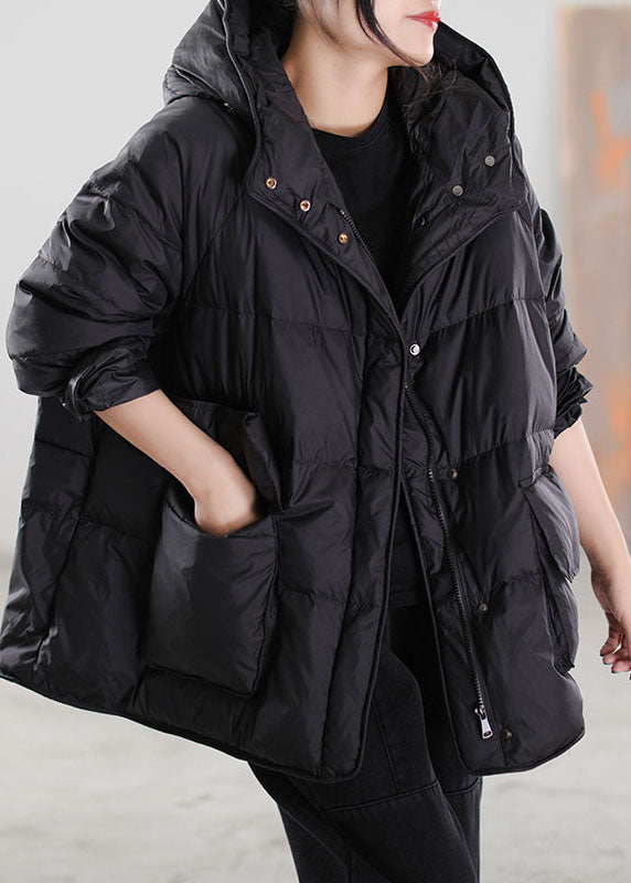 Black Zip Up Drawstring Duck Down Winter Coats