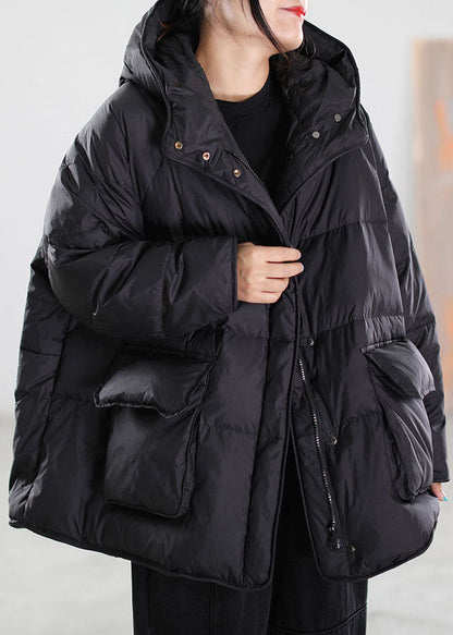 Black Zip Up Drawstring Duck Down Winter Coats