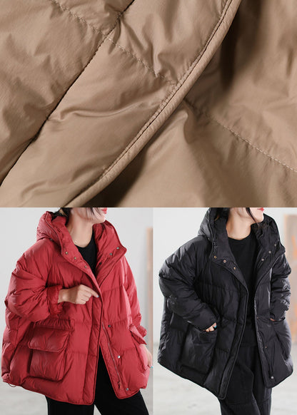 Black Zip Up Drawstring Duck Down Winter Coats
