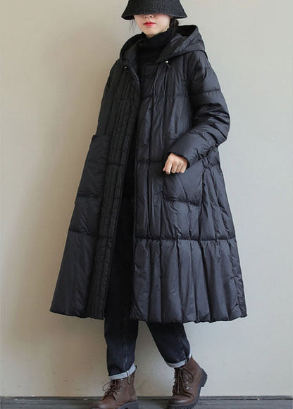 Black Loose Pockets Winter Down Coat