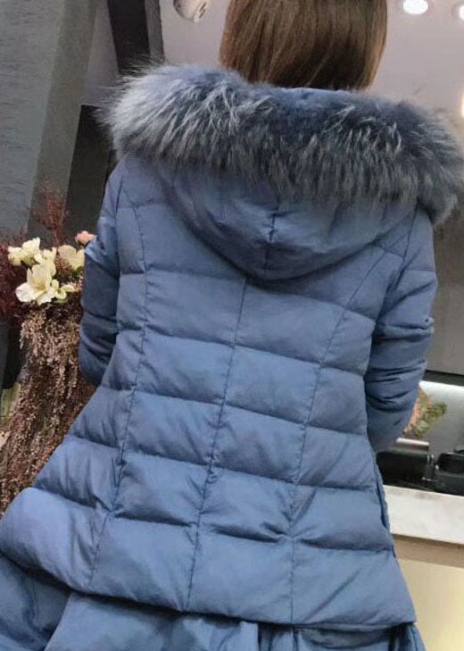 Black Zippered Fox Collar Winter Duck Down Winter Coats