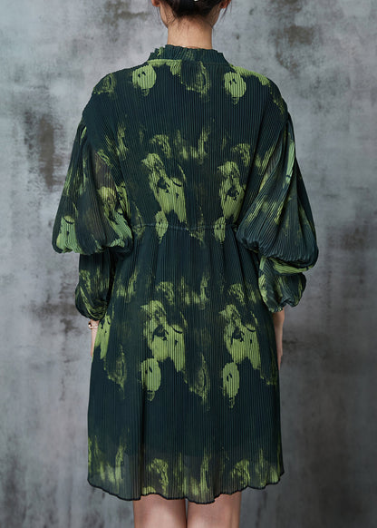 Blackish Green Tie Dye Pleated Dress Spring