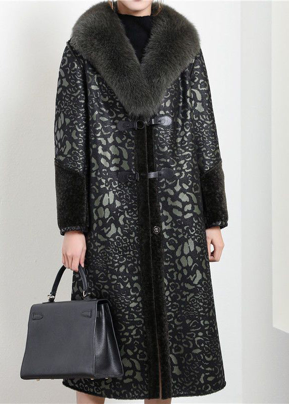 Blakcish Green Fox Collar Wear on Both Sides Cashmere Coat Outwear Winter