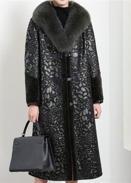 Blakcish Green Fox Collar Wear on Both Sides Cashmere Coat Outwear Winter