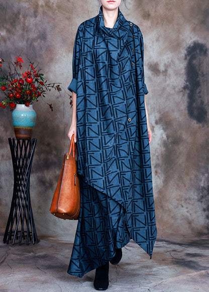 Blue Asymmetrical Print Robe Dresses Spring