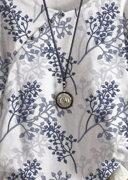 Blue O Neck Print Patchwork Cotton T Shirts Summer