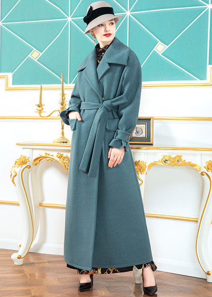 Blue Peter Pan Collar Pockets Woolen Wrap Coats Winter