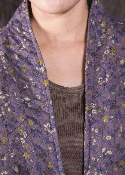 Blue Print Pockets Fine Cotton Filled Winter Wrap Coat