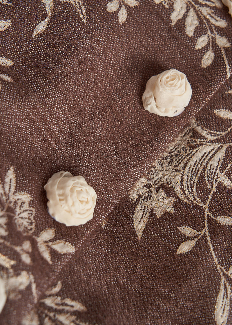 Brown Embroidered Decorated Cotton Jackets Spring