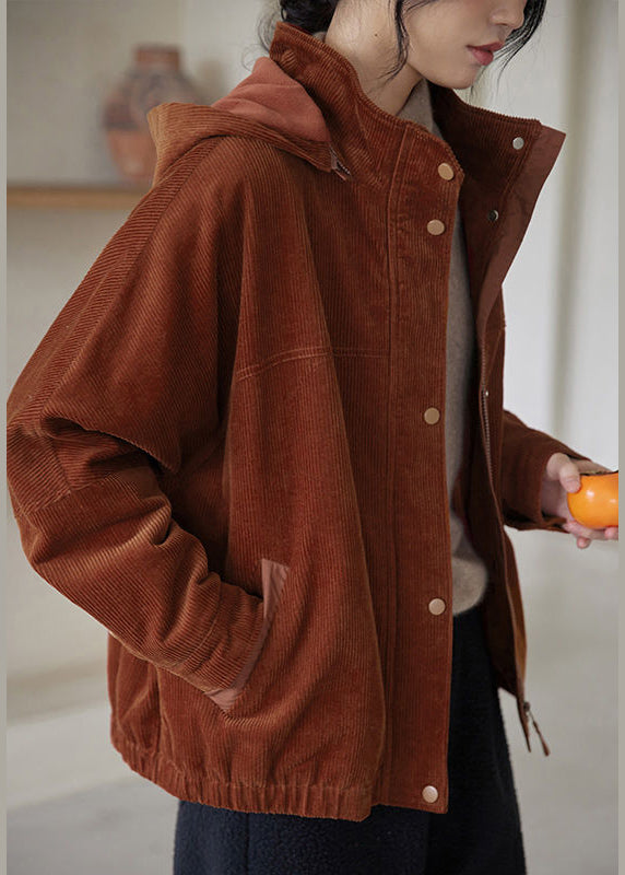 Brown Oversized Patchwork Warm Fleece Corduroy Jackets Winter