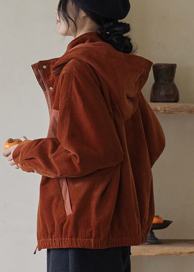 Brown Oversized Patchwork Warm Fleece Corduroy Jackets Winter