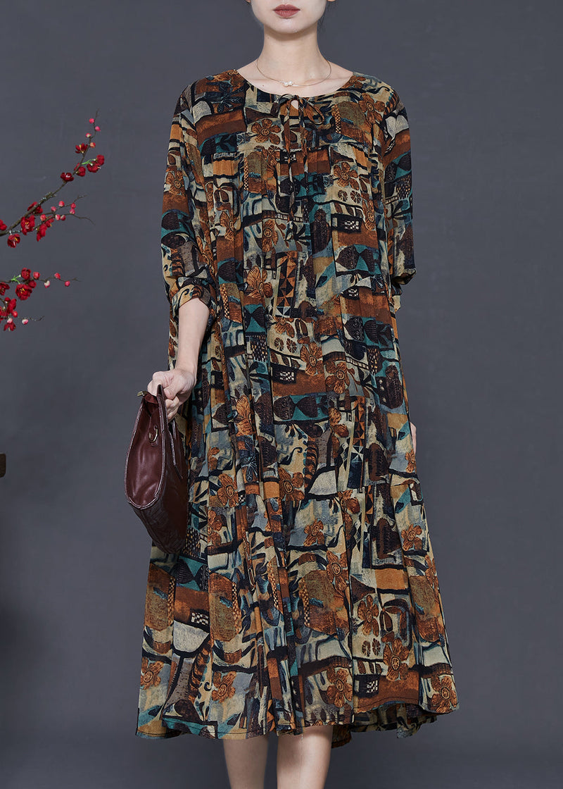 Brown Oversized Print Chiffon Vacation Dresses Spring