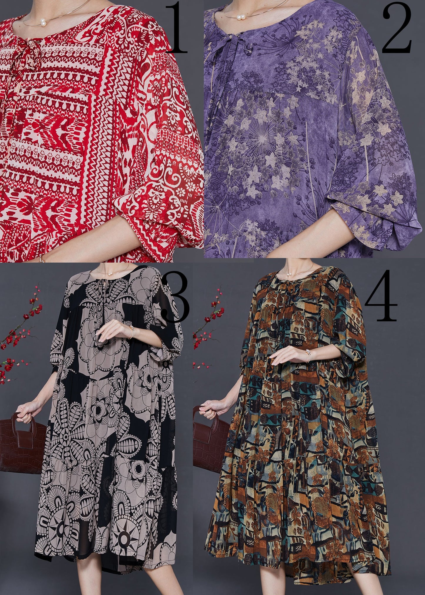 Brown Oversized Print Chiffon Vacation Dresses Spring
