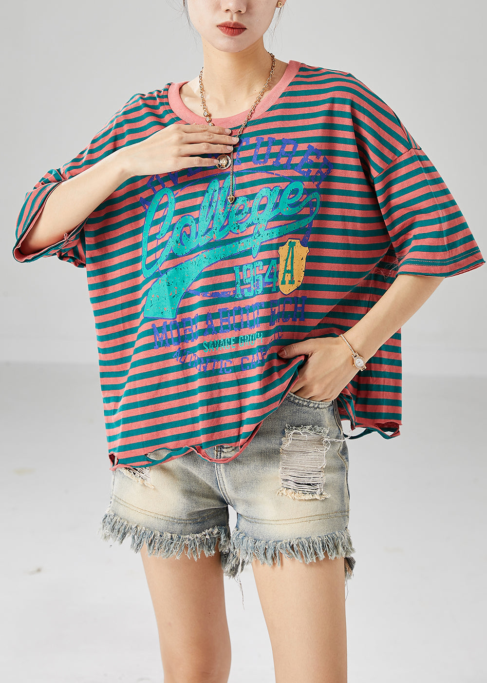 Brown Oversized Striped Cotton Tank Tops Summer