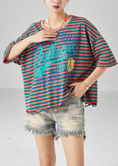 Brown Oversized Striped Cotton Tank Tops Summer