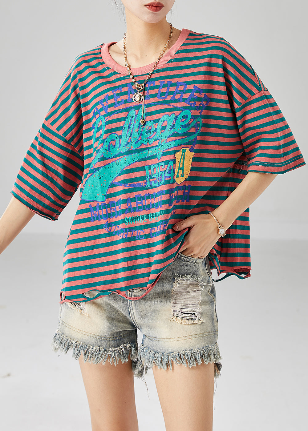 Brown Oversized Striped Cotton Tank Tops Summer
