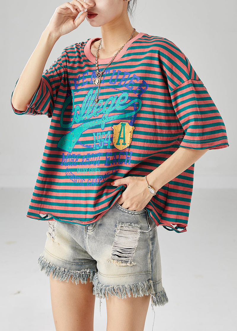 Brown Oversized Striped Cotton Tank Tops Summer