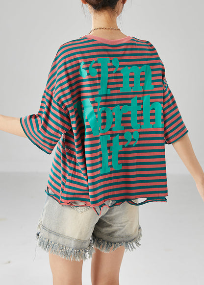 Brown Oversized Striped Cotton Tank Tops Summer
